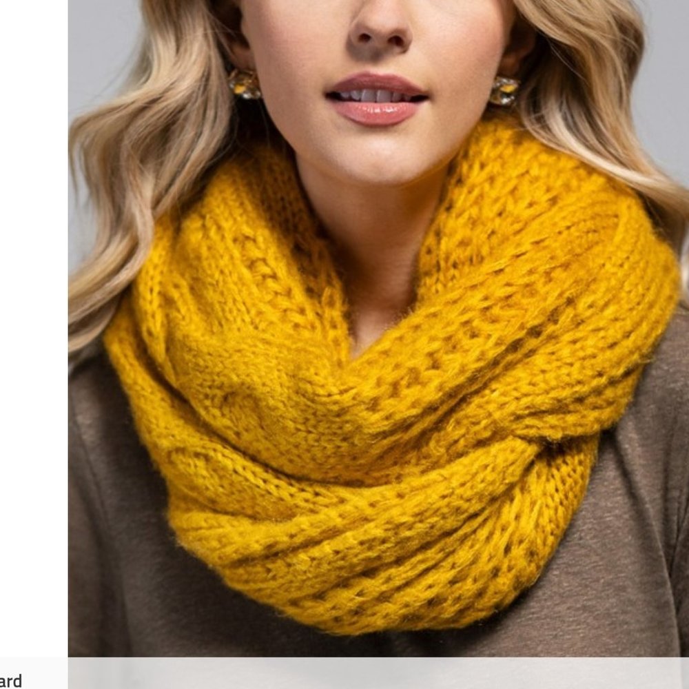 Mustard Cable Knit Infinity Scarf